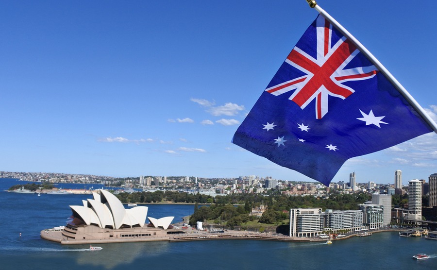 Australian flag flying over Sydney