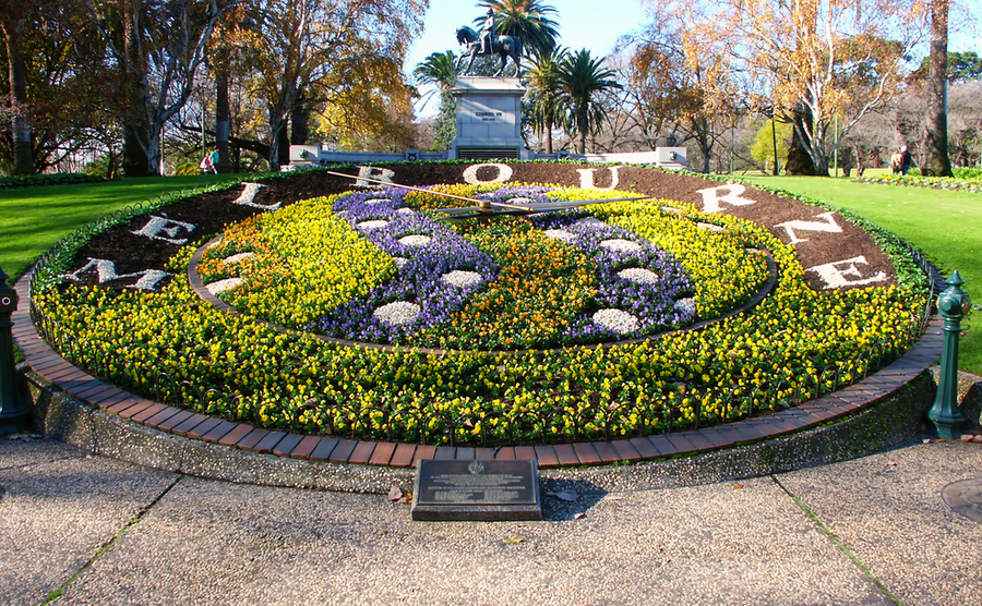 The Queen Victoria Gardens on July 5, 2010 in Melbourne, Australia. Seen here is a large floral clock that has been in the park since 1966.