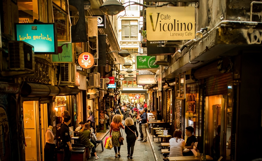 Cafe-lined street in Melbourne