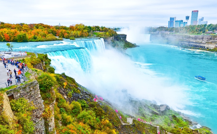 View of Niagara Falls from American side in autumn.