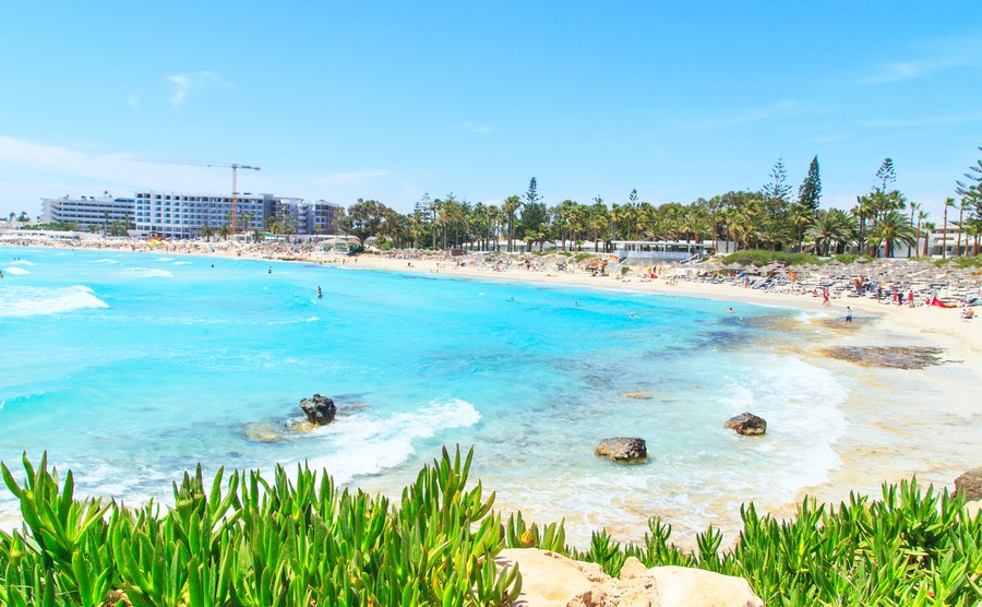 A view of a azzure water and Nissi beach in Aiya Napa, Cyprus