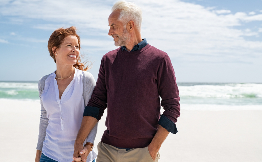 beach, middle-aged couple