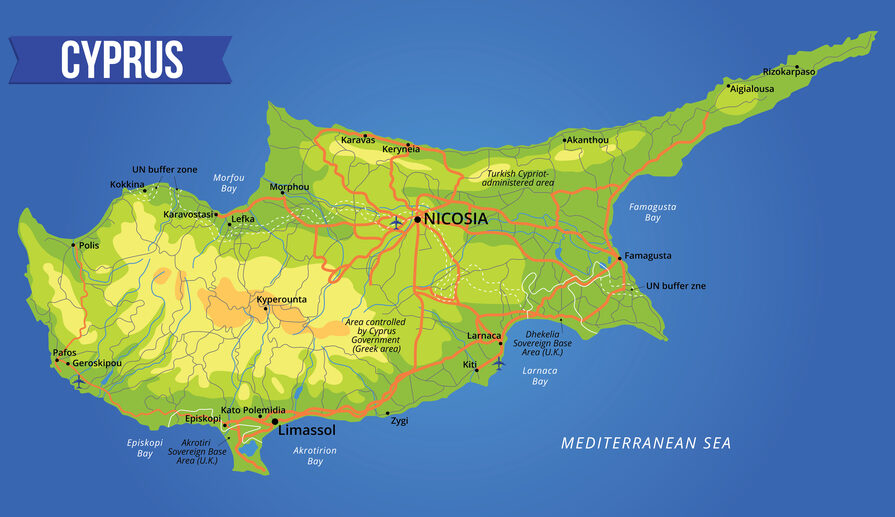 Map of Cyprus, Paphos southwestern coast