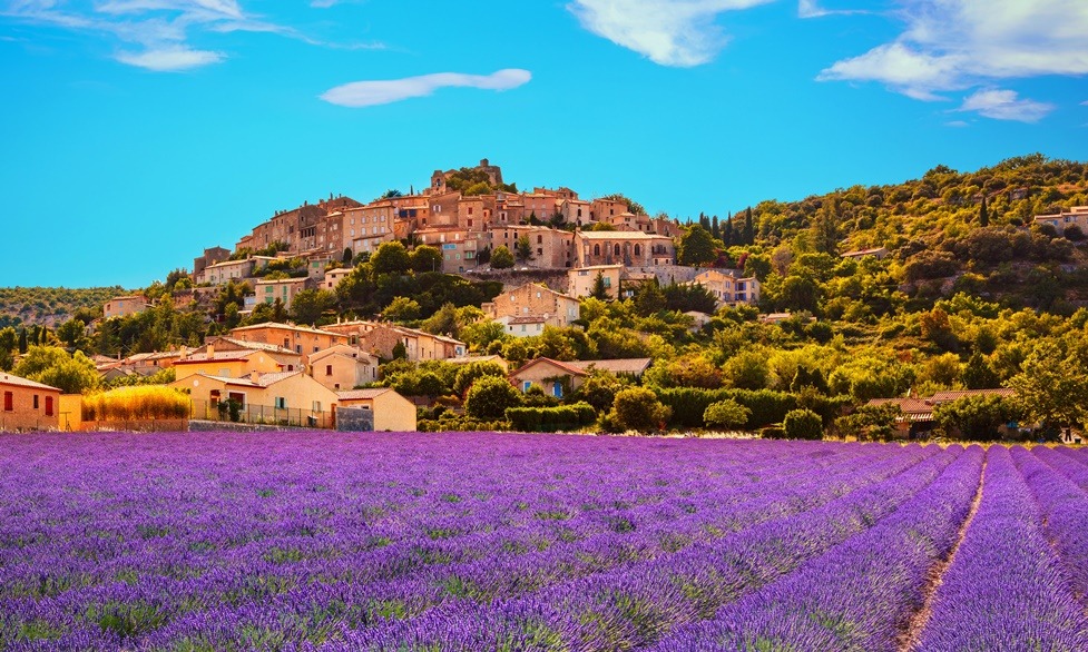 France - Property Market - Simiane la Rotonde village and lavender. Provence, France.