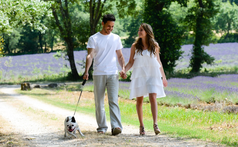 Romantic couple in France with dog