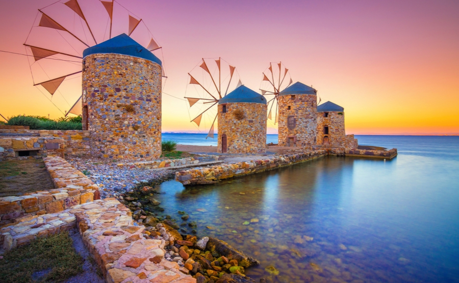 Old windmills by the beach, Chios 