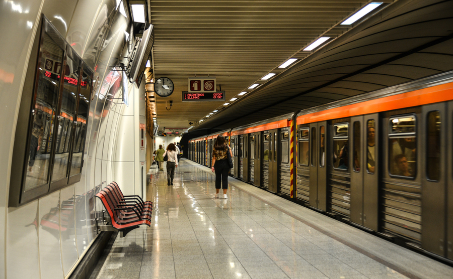 Underground metro station in Athens, Greece. Metro in Athens is the second oldest underground system in the world.