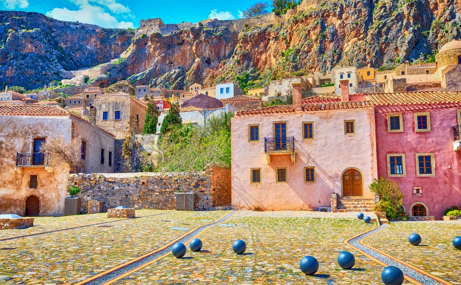 The colourful houses of Monemvasia.