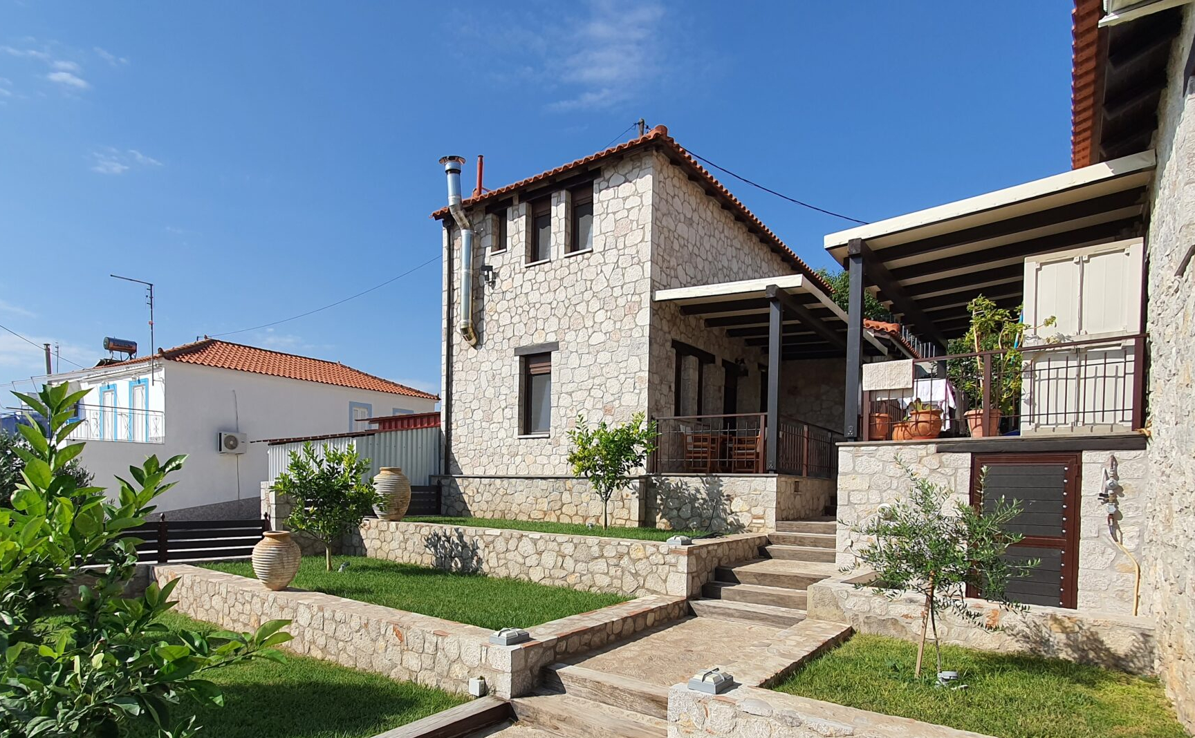  two-storey stone house.