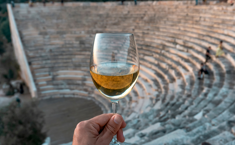 Glass of wine in Greece. 