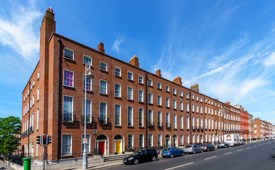 Mountjoy Square in Dublin is an excellent example of the Georgian types of property in Ireland.