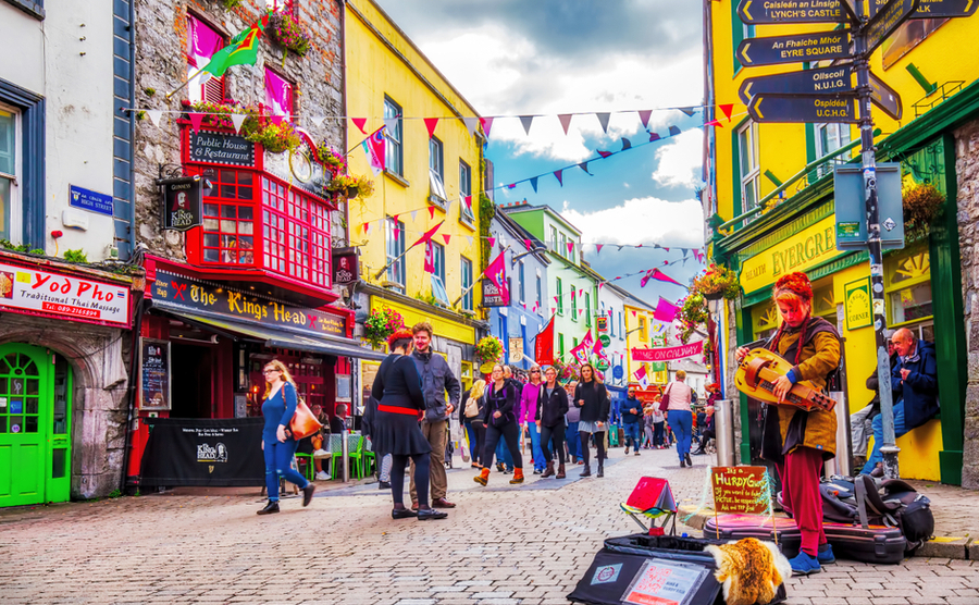 Colourful businesses and houses on Galway high street