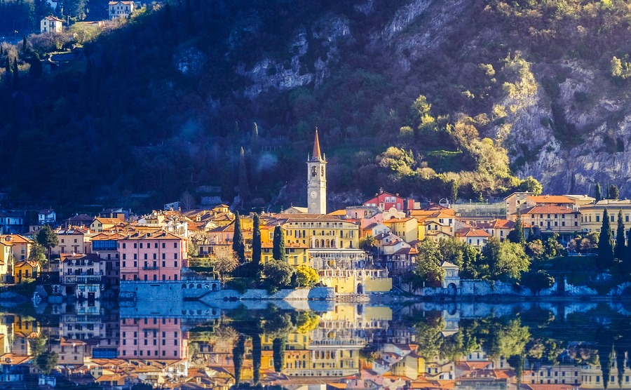 Aerial view in sunries of the village in Lake Como - Italy