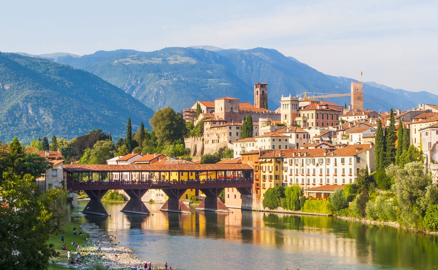 The beautiful riverfront of Bassano del Grappa.