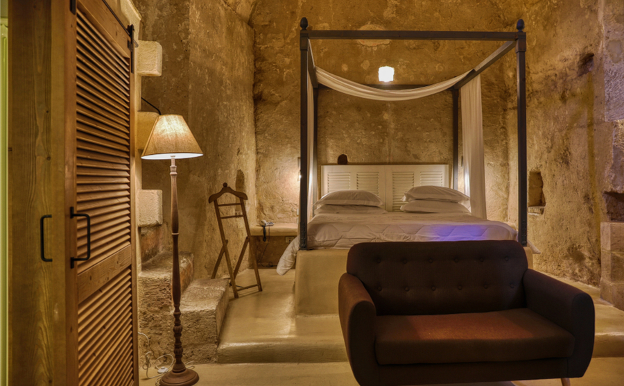 A hotel room in Matera, within a cave, and part of an albergo diffuso