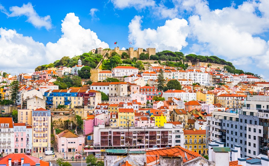 Lisbon, Portugal skyline with Sao Jorge Castle