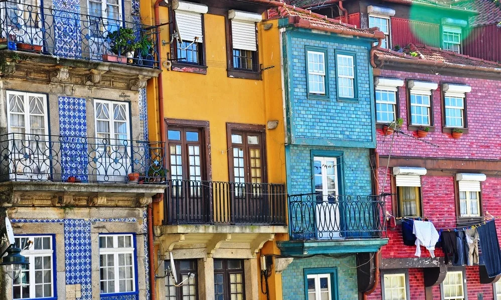 Portugal - Colorful houses facades of Oporto old town, Portugal