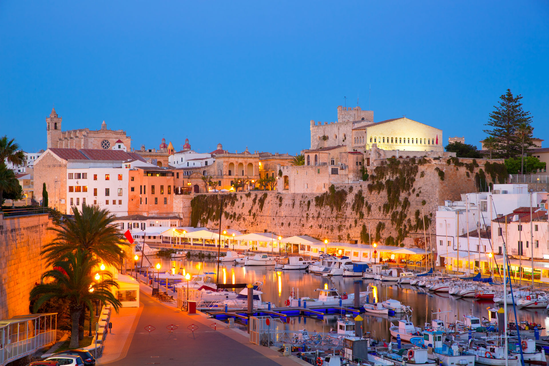 Ciutadella marina and cathedral, Menorca, Balearic islands, Spain