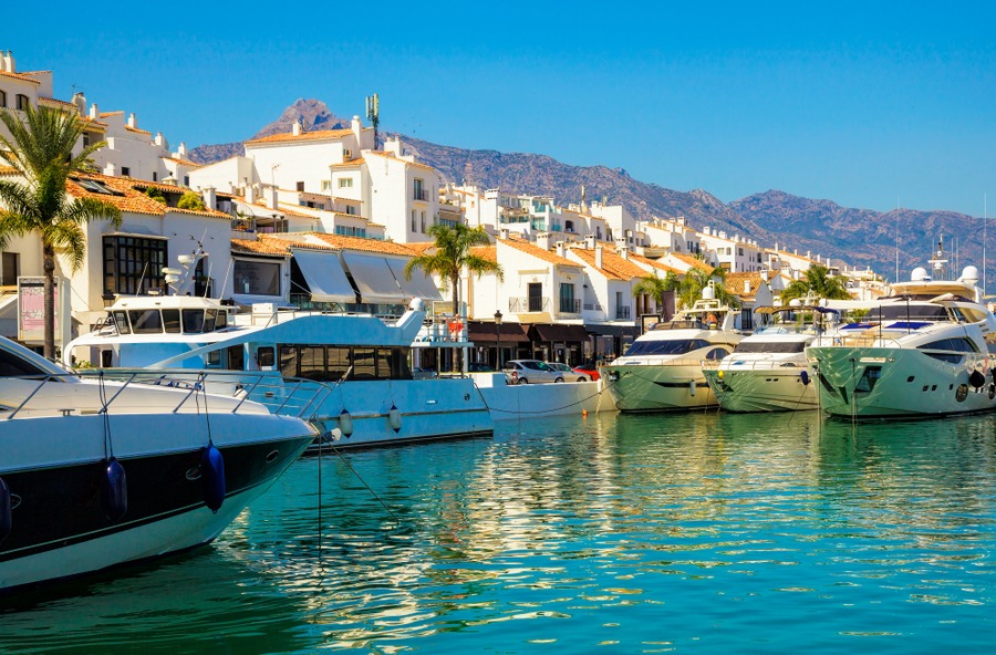 Luxury yachts in Puerto Banus Marina of Marbella, Spain.