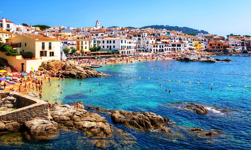 Spain - Calella de Palafrugell, traditional whitewashed fisherman village and a popular travel and holiday destination on Costa Brava, Catalonia, Spain