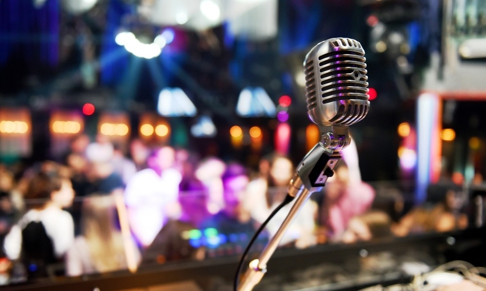 Spain - Vintage microphone in front of Jazz club