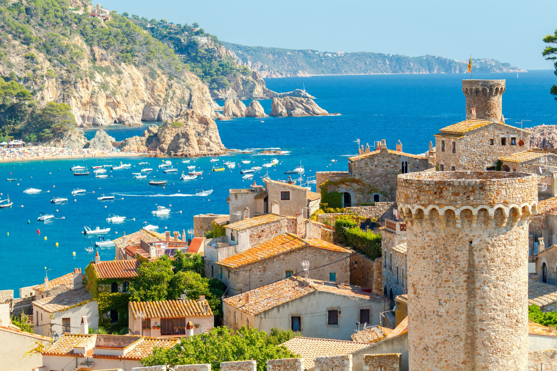 Stone houses and fishing boats, Tossa de Mar, Costa Brava