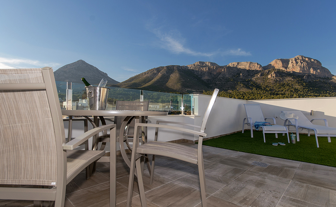 mountain views and outside dining.