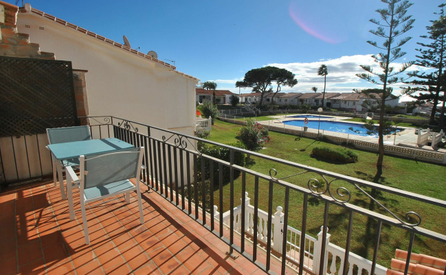 terrace overlooking pool