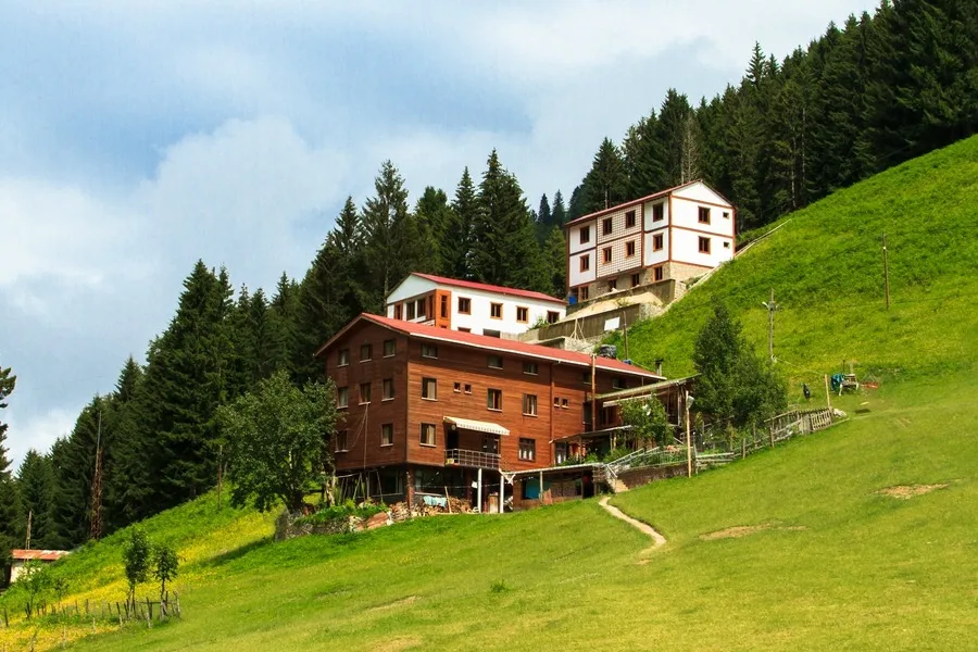 Wooden houses, like these in the Ayden Plateau, are one of the typical types of Turkish houses in the Black Sea region.