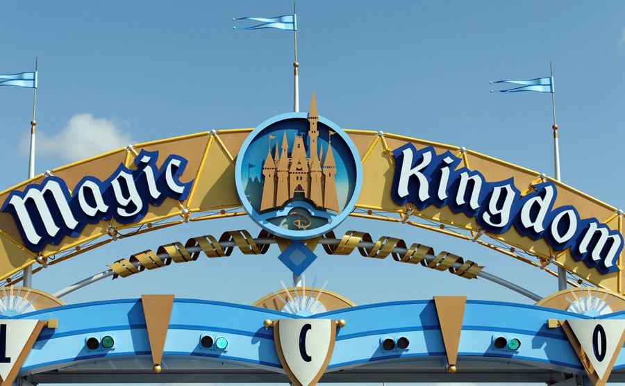 A sign marks the entrance to the Magic Kingdom section of Walt Disney World on April 18, 2013. Walt Disney World is the worlds most visited theme park.