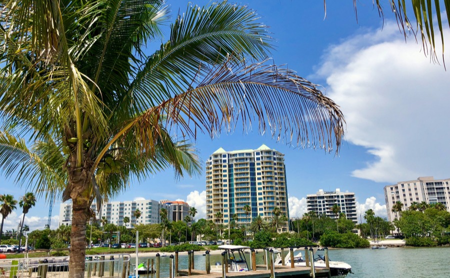 Sarasota Bay is surrounded by popular apartment blocks.